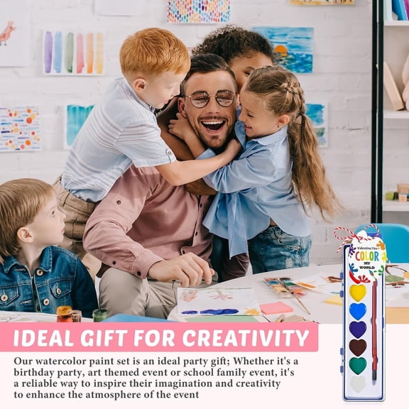 15pcs Watercolor Paint Set, Water Color Paint Sets , 8 Colors Washable Watercolor Shapes Paint Kit Set with Paintbrush Washable, Easter Valentines Day Watercolor Gifts for Party Favors