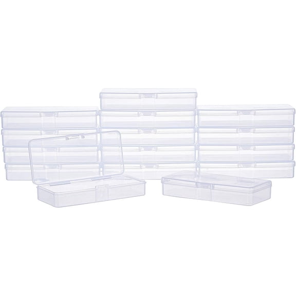 About 15pcs White Rectangle Transparent Plastic Bead Containers with Hinged Lids Flip Cover for Beads Jewelry Earplugs Pills and More Small Items 3.98x1.78x0.71 Inches