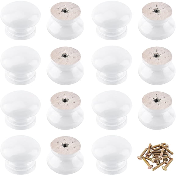15pcs White Wood Drawer Knob Round Mushroom Shape Wooden Cabinet Dresser Knobs Pulls for Cabinet Furniture Drawer Knobs Pulls Handles (Diameter:33mm/1.3"Height:25mm/0.98"Hole:4mm/0.16") White