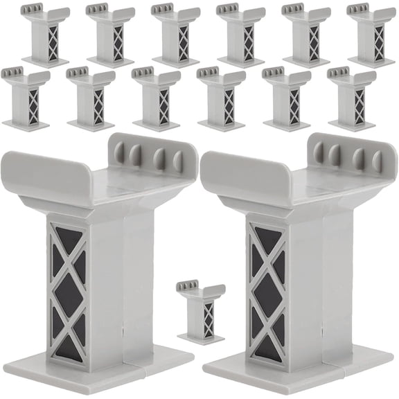 15pcs Wooden Train Bridge Supports Plastic Pier Railway Track Accessories Multi Level Risers High Blocks for Table Kids Toy