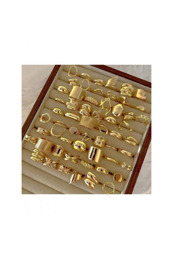 15pcs Yellow Gold Asymmetrical Geometric Textured Liquid Shape Heart Teardrop Wavy Ring Set Minimalist Fashion Stackable