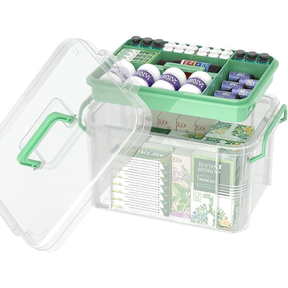 15qt Clear  Organizer Storage Box with Tray, Plastic  Box Empty,   with  Handles,Thickened  Container Chest, Multipurpose  Case