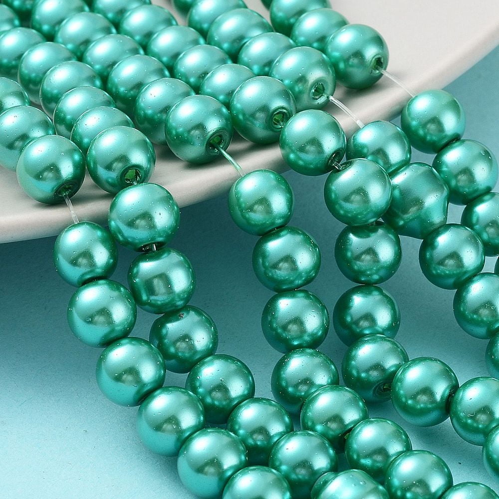 15strands Baking Painted Pearlized Glass Pearl Round Bead Strands Light Sea Green 8~9mm Hole: 1mm about 100~105pcs/strand 31.4 inch
