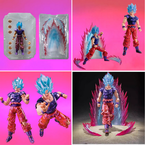 15th Anniversary Edition - Battle - Damaged Articulated Super Saiyan Blue Goku Action Figure with Kaioken Effect - Boxed Collectible