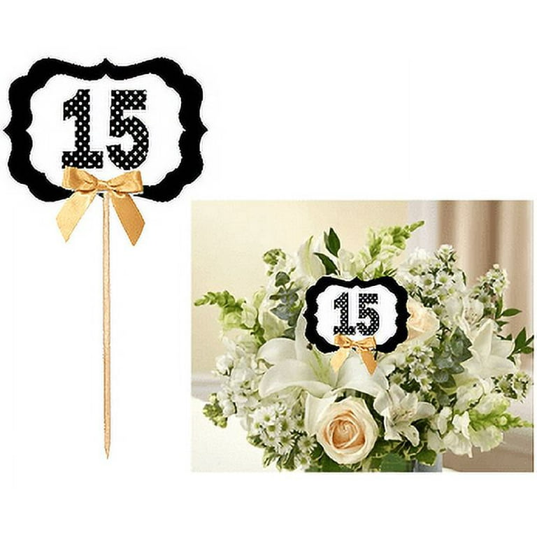 Giuffi 15th Birthday Centerpiece Sticks Silver Glitter Number 15 Party Table Toppers Flower Picks Anniversary Party Supplies - Pack of 10