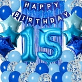 15th Birthday Decorations for Boys Blue KKS1 15th Happy Birthday Banner