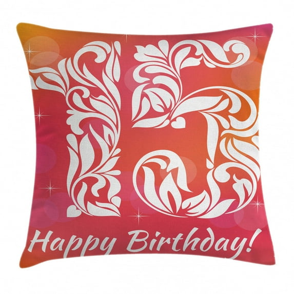 15th Birthday Decorations Throw Pillow Cushion Cover, Teen Girls Room Floral Number Design with Hearts and Stars, Decorative Square Accent Pillow Case, 24 X 24 Inches, Pink Orange White, by Ambesonne