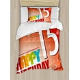 thumbnail image 1 of 15th Birthday Duvet Cover Set Twin Size, Happy Fifteenth Birthday Concept with Greetings Rays Colorful Retro Style, Decorative 2 Piece Bedding Set with 1 Pillow Sham, Multicolor, by Ambesonne, 1 of 3