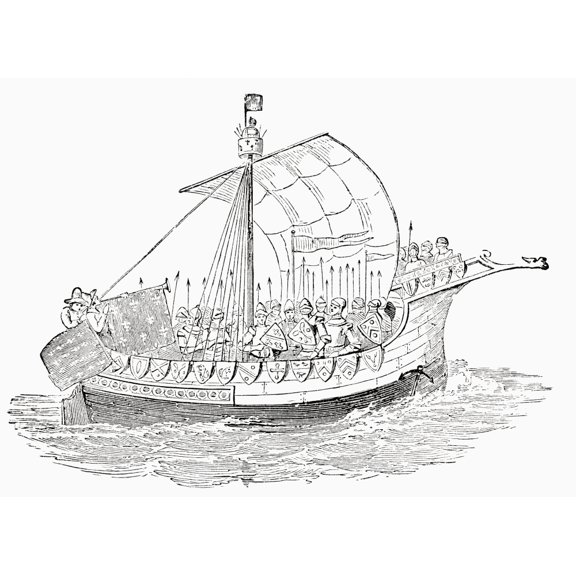 15th Century Sailing Ship.  From A First Book Of British History Published 1925. by Hilary Jane Morgan / Design Pics (16 x 11)