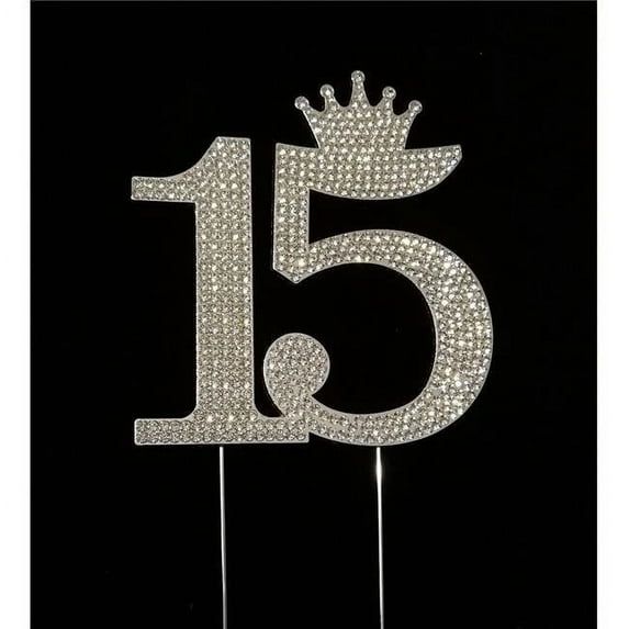 15th Tiara Crown Rhinestone Cake Topper - Silver