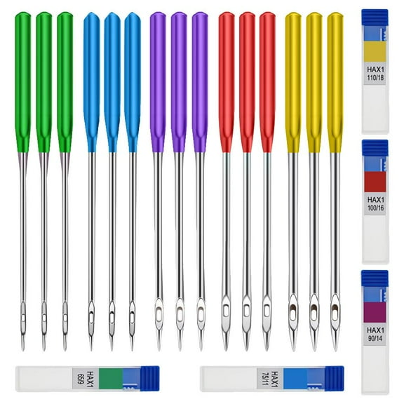 15x Sewing Machine , Ball / Regular Point for Knit Fabric, Stitching Projects for Singer, , 90/14, 110/18, 65/9, 100/16, 75/11