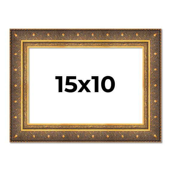 15x10 Frame Vintage Gold Solid Wood Picture Frame | 2.5 Inch Moulding Width | Ornate Bronze Museo