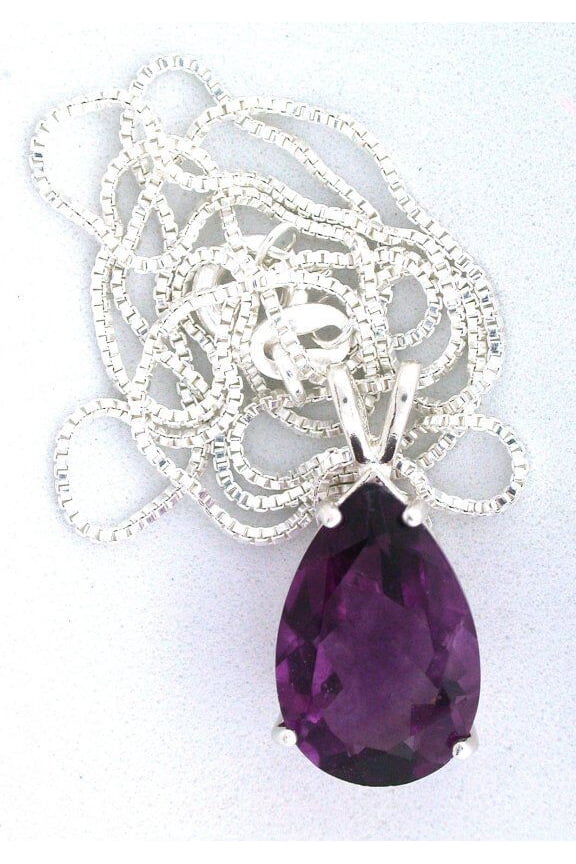 15x10 Pear Fluorite Gemstone Gem Stone Sterling Pendant 18 Inch Chain Necklace