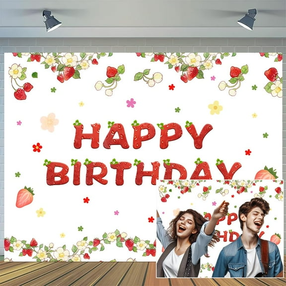 15x10ft Strawberry Birthday Backdrop Girls Sweet Berry Happy Birthday Party Background Decorations Girl Fruit Cute Red Strawberry Happy Birthday Backdrop Banner Props