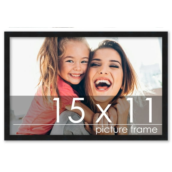 15x11 Black Wood Picture Frame - UV Acrylic, Foam Board Backing, Hanging Hardware