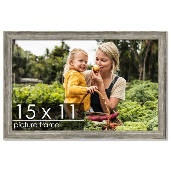 11x15 Grey Rustic Thin Barnwood Picture Frame - UV Acrylic, Foam Board Backing, Hanging Hardware