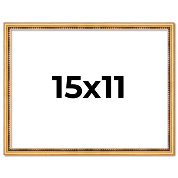 15x11 Frame Beaded Gold Solid Wood Picture Frame | 0.75 Inches Moulding Width | Liscio Oro
