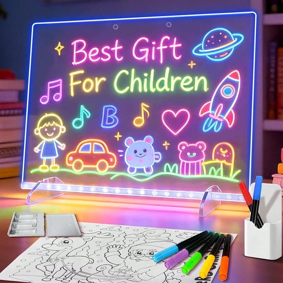 15x11-Inch Light-Up LED Dry Erase Note Board with 7 Colors and Stand ...