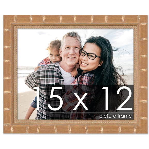 15x12 Gold Modern Bamboo Picture Frame - UV Acrylic, Foam Board Backing, Hanging Hardware