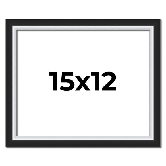 15x12 Frame Black & Silver Solid Wood Picture Frame Width 1.25 Inches | Interior Depth 0.75 Inches