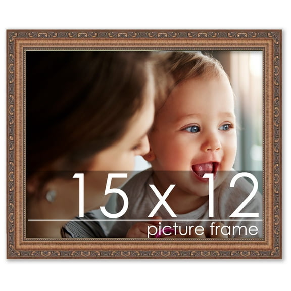 15x12 Antique Gold Bronze Wood Picture Frame - UV Acrylic, Foam Board Backing, Hanging Hardware