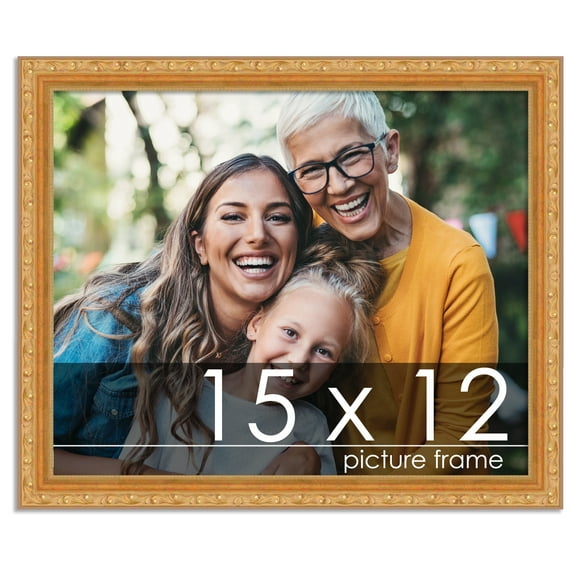 15x12 Gold Wood Picture Frame - UV Acrylic, Foam Board Backing, Hanging Hardware