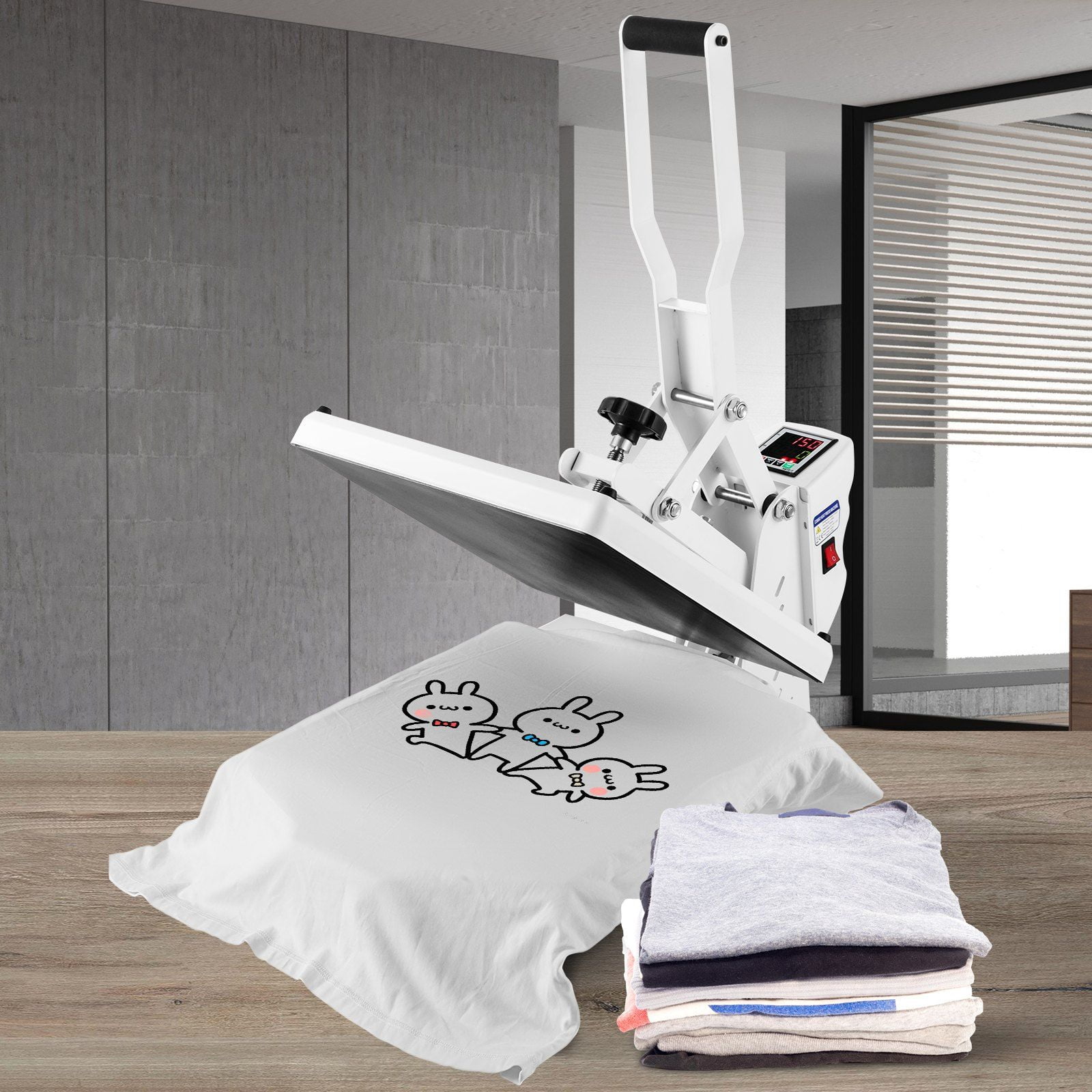 15x15 Digital Heat Press Machine - Fast Heating Industrial Sublimation Printer for T-Shirts & Heat Transfer Vinyl, High Pressure, Easy Operation (White)