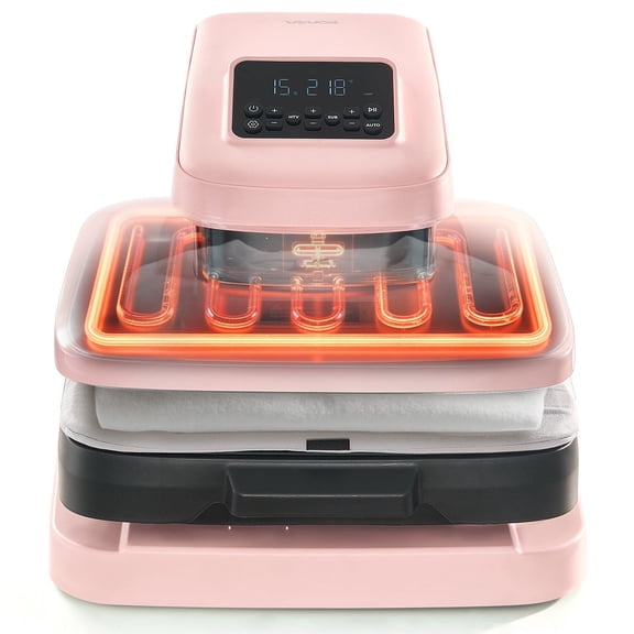 15x15 Inch Auto Heat Press Machine for T-Shirts, Digital Display & Adjustable Pressure, Fast Heating for Sublimation and Vinyl Projects, Pink