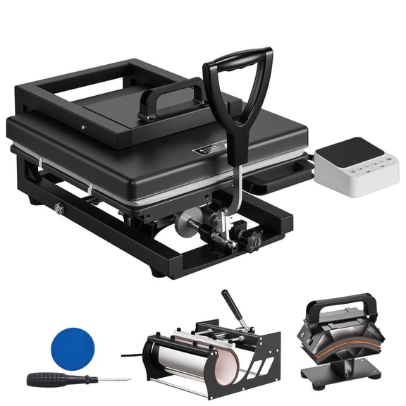 15x15 Inch Heat Press Machine, 5-in-1 Multifunction, Fast Heating, Sublimation Printer for T-Shirts, Mugs, Caps, Tumblers, Plates, Black
