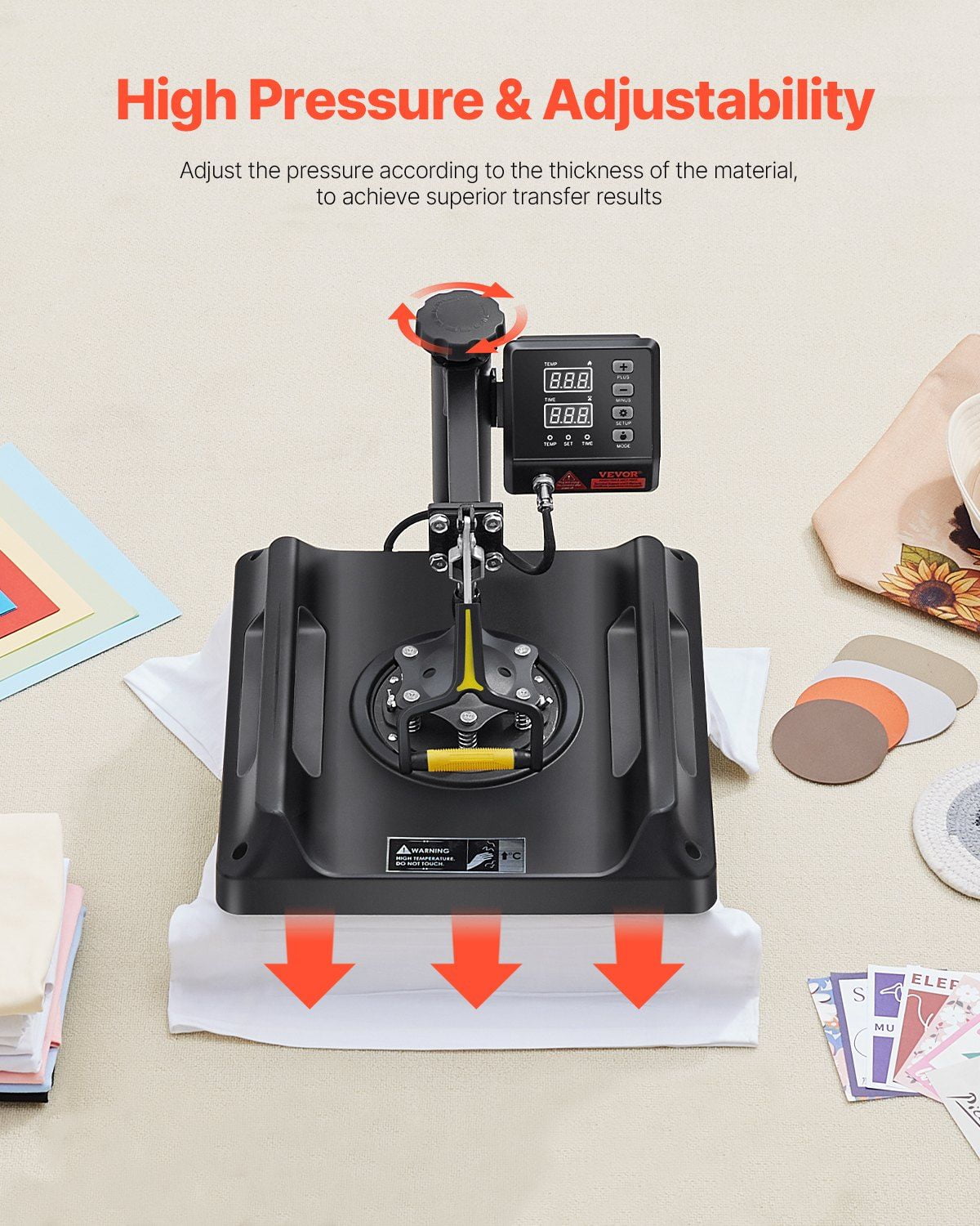 15x15 Inch Sublimation Heat Press Machine - 8-in-1 Combo with Mug, Hat & Plate Press Attachment (Black, Digital Control)