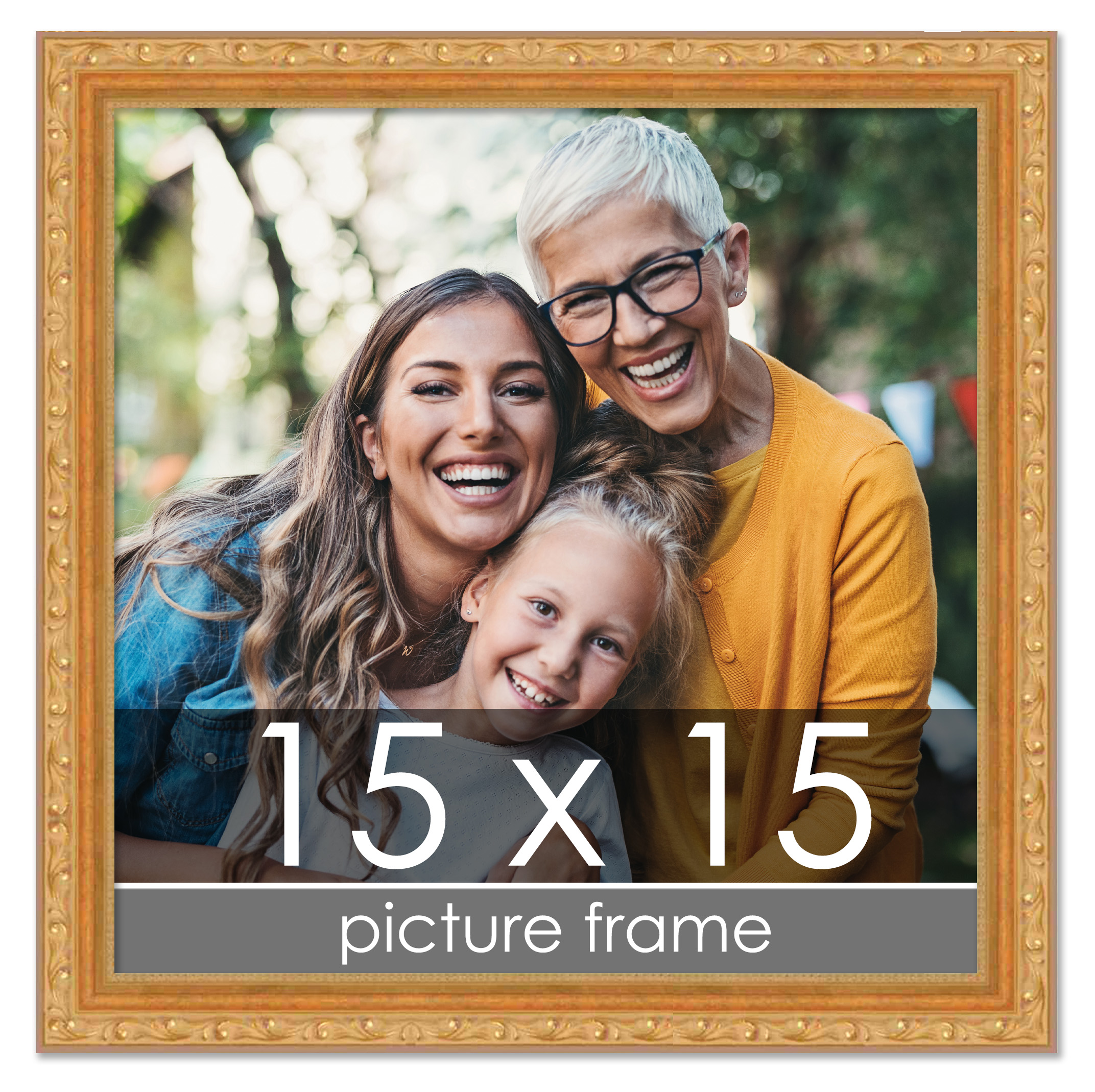 15x15 Gold with Black Wood Picture Frame - UV Acrylic, Foam Board