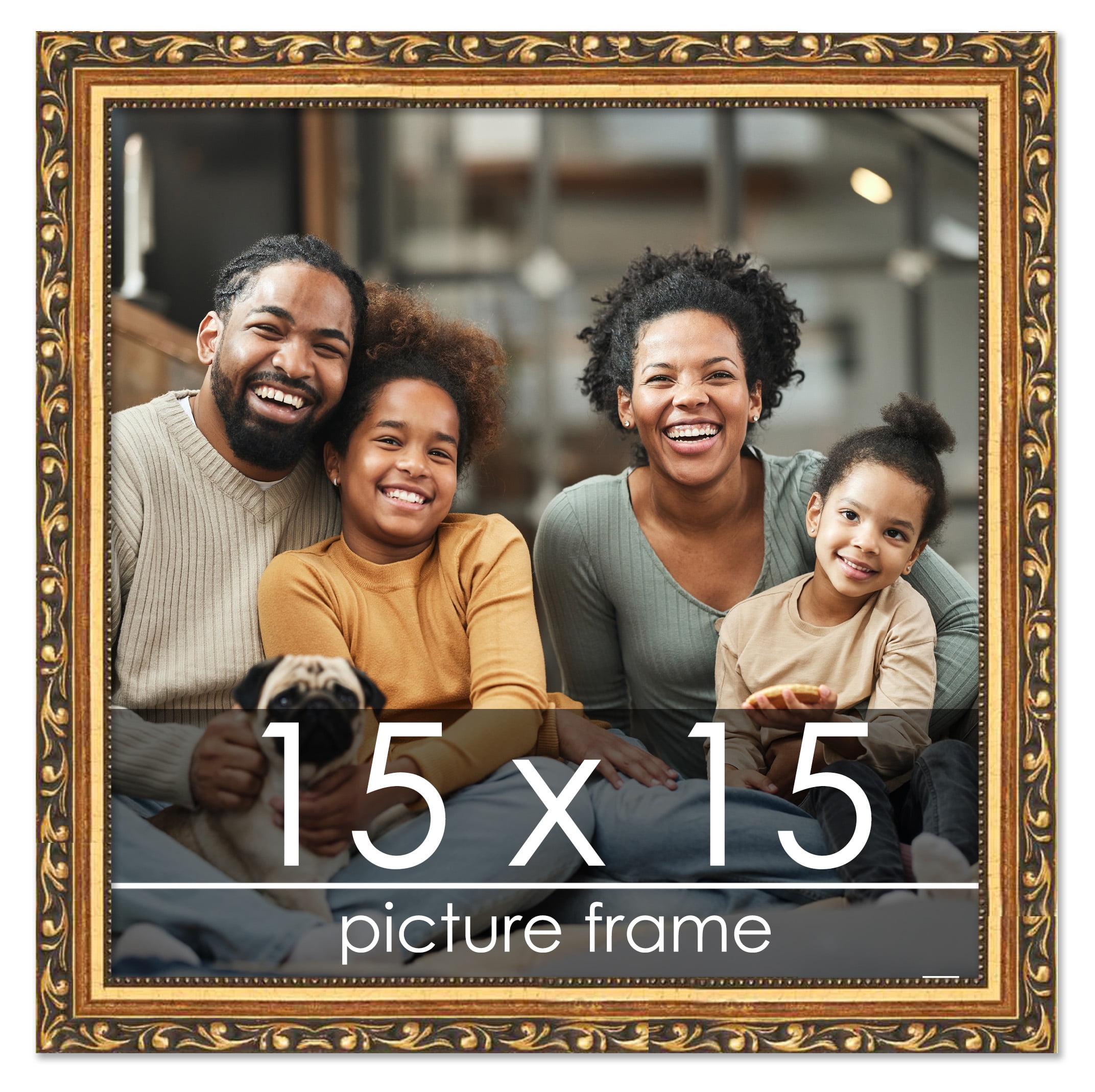 15x15 Gold with Black Wood Picture Frame - UV Acrylic, Foam Board