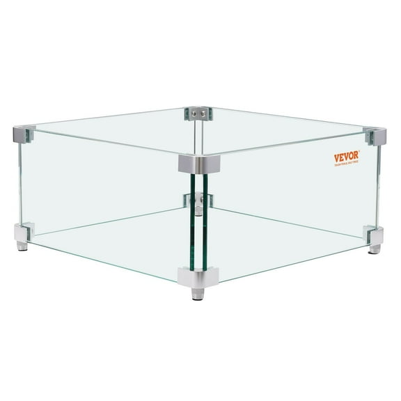 15x15x7 Inch Clear Tempered Glass Wind Guard for Square Fire Pit Table 0.31 Inch Thick Panel with Hard Corner Bracket and Feet