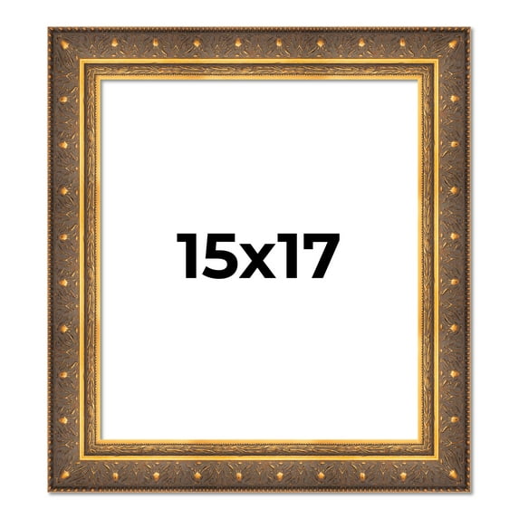 15x17 Frame Vintage Gold Solid Wood Picture Frame | 2.5 Inch Moulding Width | Ornate Bronze Museo