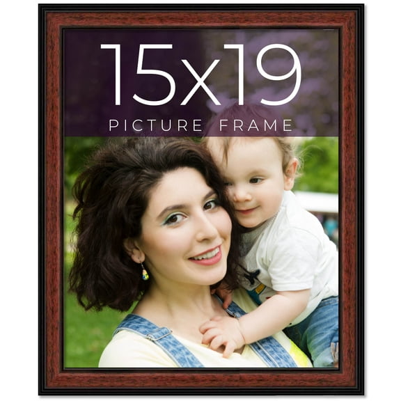 15x19 Frame Executive Brown Round Mahogany Finish Solid Wood Picture Frame | 1.25 Inch Moulding