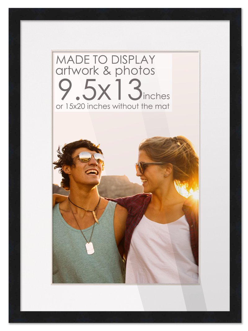 15x20 Black Picture Frame with 9x12.5 White Mat Opening for 9.5x13