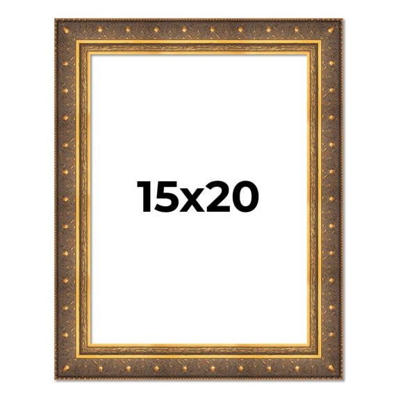 15x20 Frame Vintage Gold Solid Wood Picture Frame | 2.5 Inch Moulding Width | Ornate Bronze Museo