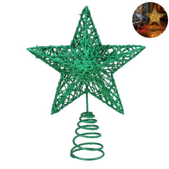 15x20CM Lighted Glitter Star Christmas Tree Topper, Woven Hollow 3D Star Tree Top Ornament with Warm LED Lights, Multi Color Glitter Xmas Tree Decoration for Holiday Home Decor