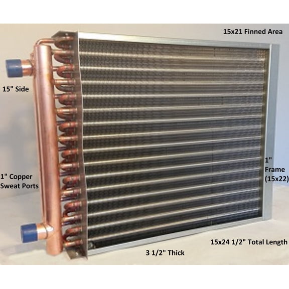 15x21 Water to Air Heat Exchanger 1" Copper Ports With Install Kit