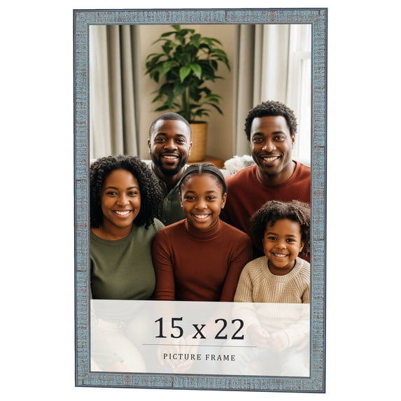 15x22 Frame Blue Scuffed Farm Board Solid Wood Picture Frame Width 0.75 Inches | Interior Depth 0.5