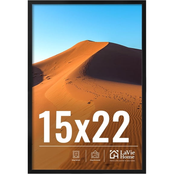 15x22 Picture Frame for Wall Display, 15x22 Black Picture Frame with HD Plexiglas, 15 x 22 Frame 1 Pack, Display Frame for Vertical or Horizontal, Classic Collection