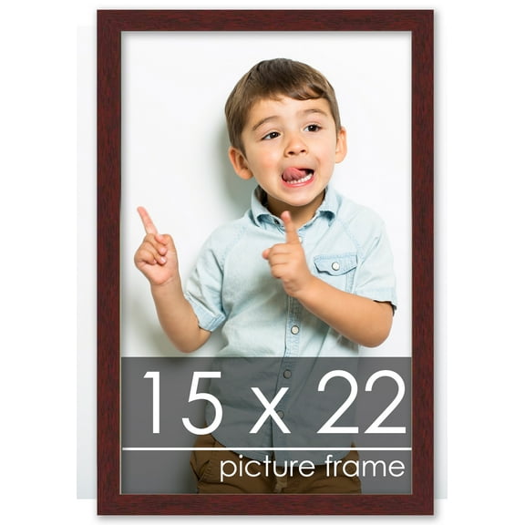 15x22 Mahogany Wood Picture Frame - UV Acrylic, Foam Board Backing, Hanging Hardware