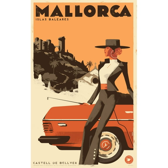 15x24in Coated Paper Castell de Bellver Barcelona 1971 Retro travel poster