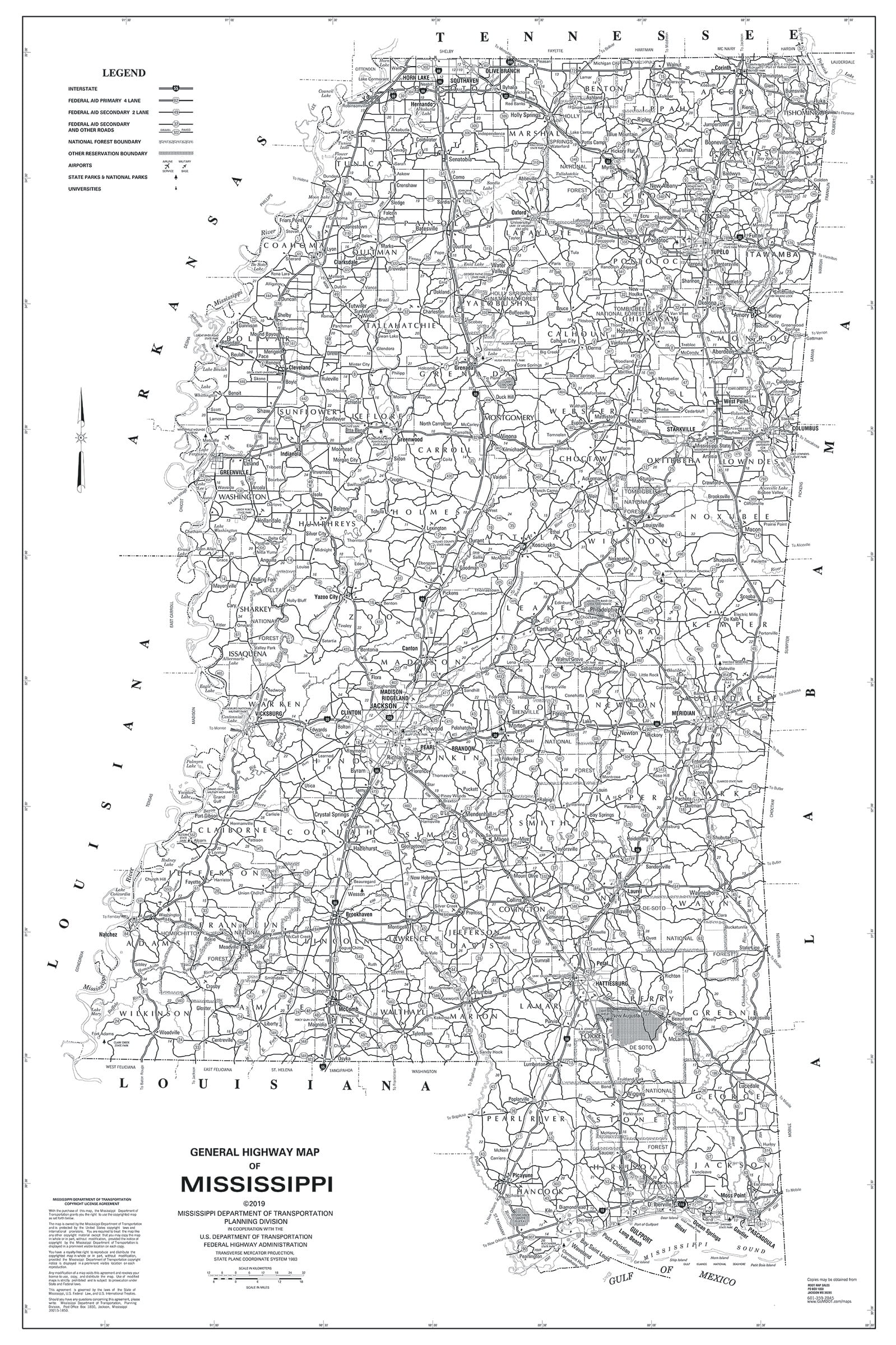 Wall Art Impressions Mississippi Highway Map with Legend, Laminated ...