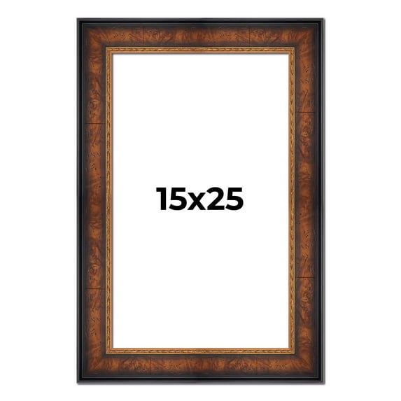 15x25 Frame Brown Walnut Gold Ornate Trim Solid Wood Plein Air Picture Frame | 3 Inch Moulding