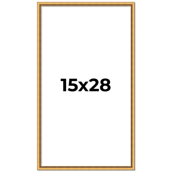 15x28 Frame Beaded Gold Solid Wood Picture Frame | 0.75 Inches Moulding Width | Liscio Oro