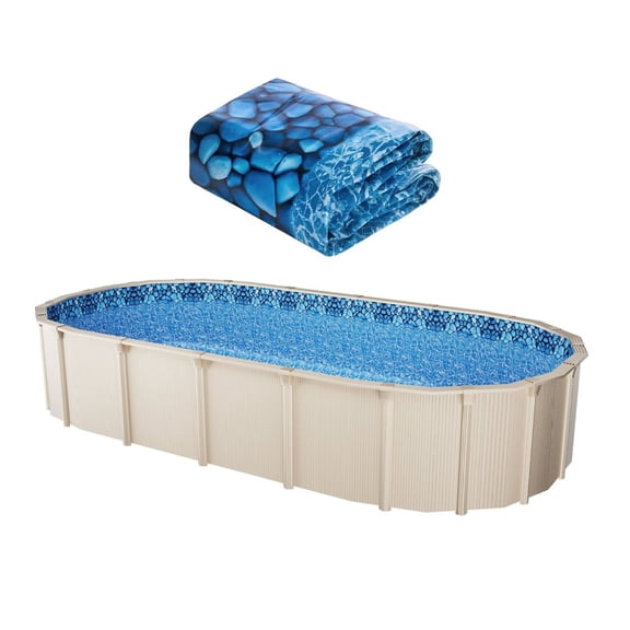 15x30ft Oval Pool Liner - Above Ground Pool Liners Overlap - Up to 54" Wall Height - Standard Gauge Vinyl Replacement Liner