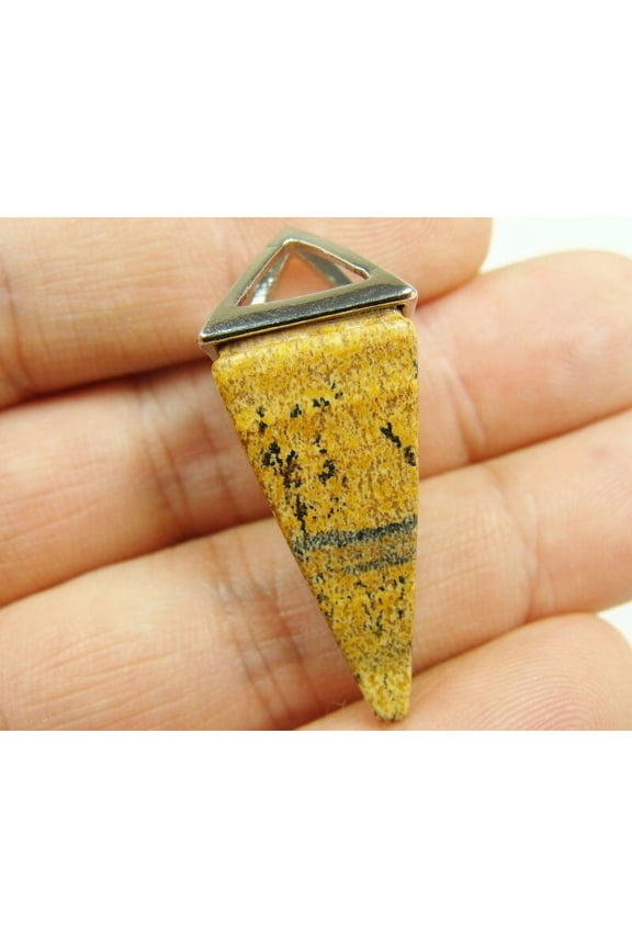 15x30mm Picture Jasper Pyramid Pendant With Metal Frame Genuine Gemstone Natural Jewelry Making