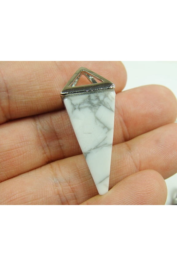 15x30mm White Howlite Pyramid Pendant With Metal Frame ForJewelry Making