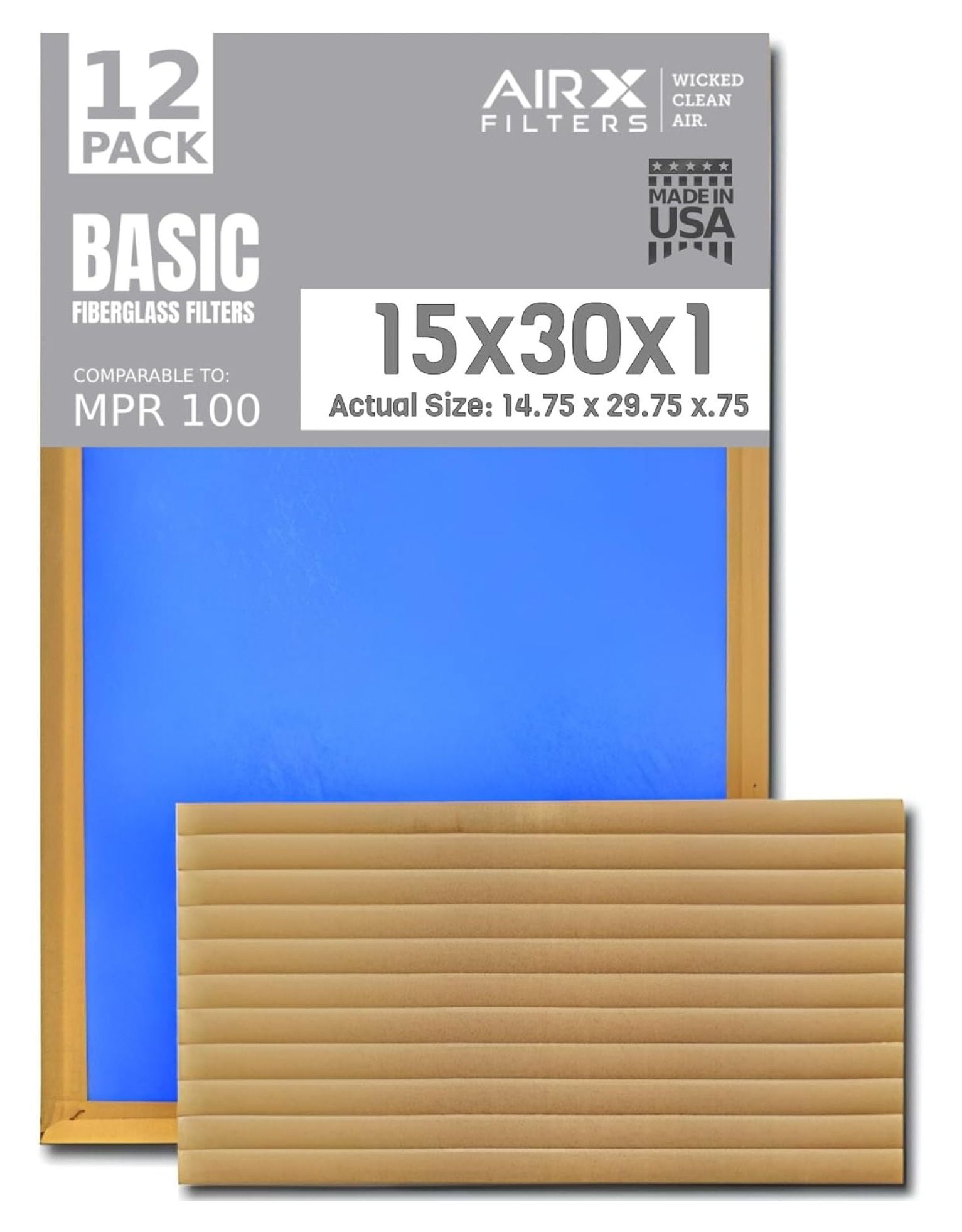 15x30x1 Air Filter Comparable to MPR 100 Basic Economy Furnace Filters